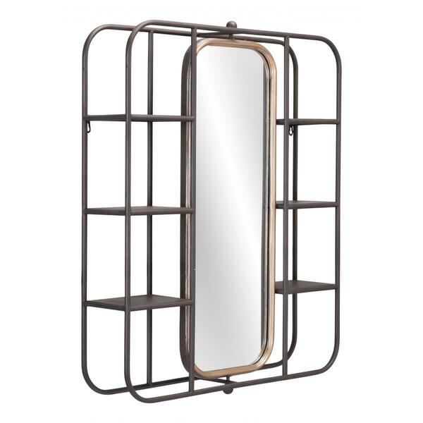 Gfancy Fixtures 33.1 x 27.6 x 5.9 in. Industrial Gray Shelf with Gold Mirror GF3657742